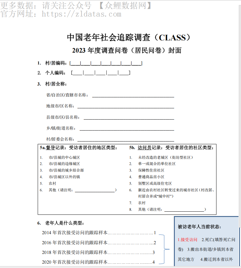 中国老年社会追踪调查CLASS（2011-2023年）